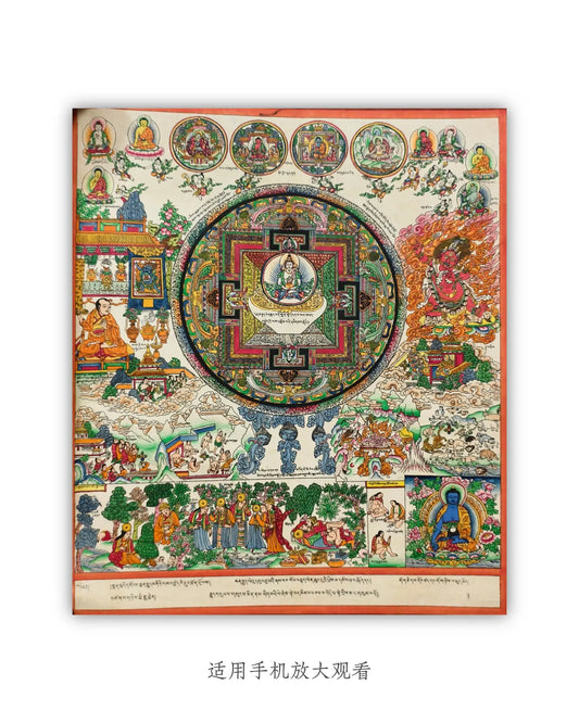 19世纪古董曼陀罗坛城唐卡8号:长寿佛坛城