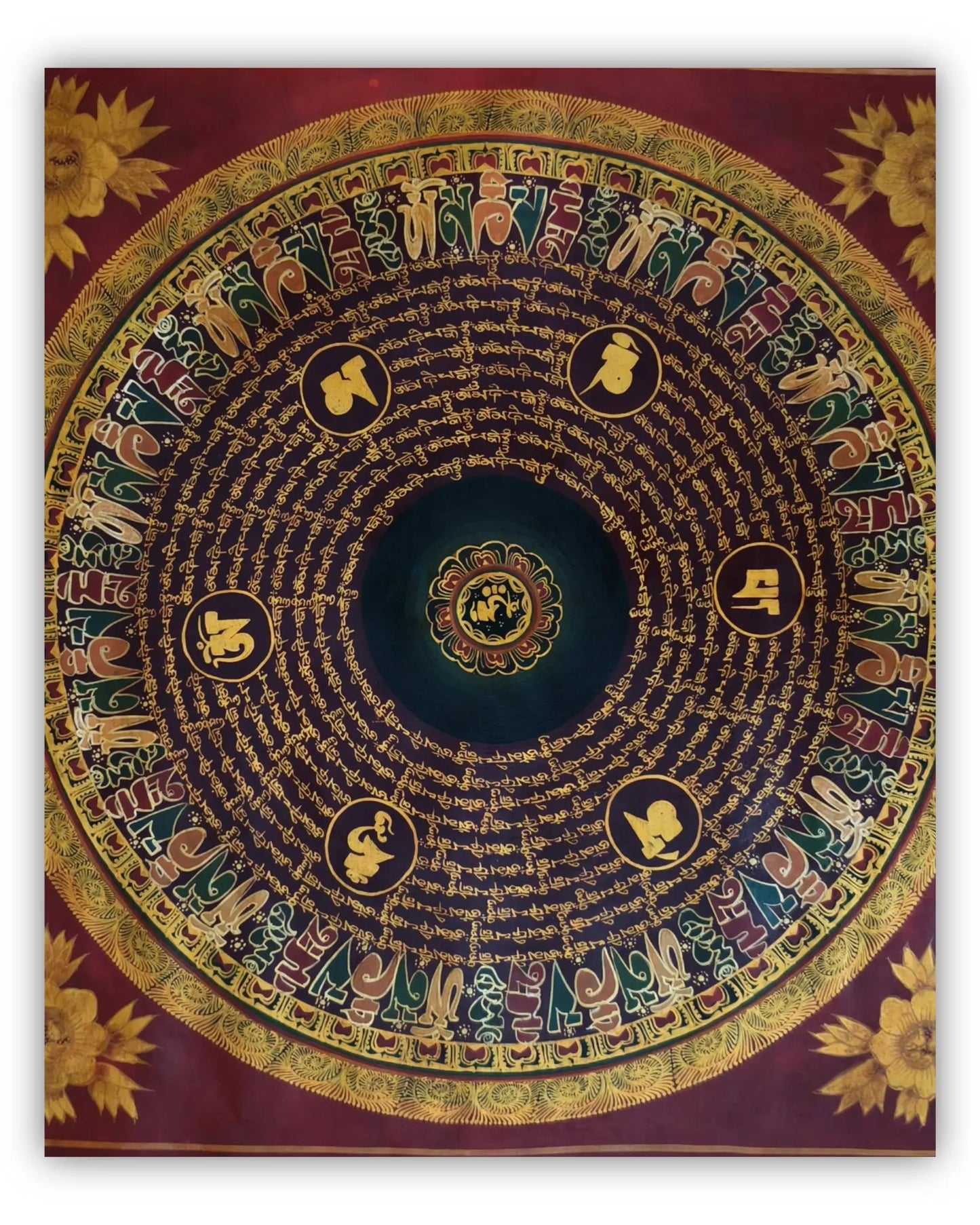 19世纪古董曼陀罗坛城唐卡3号：六字箴言坛城