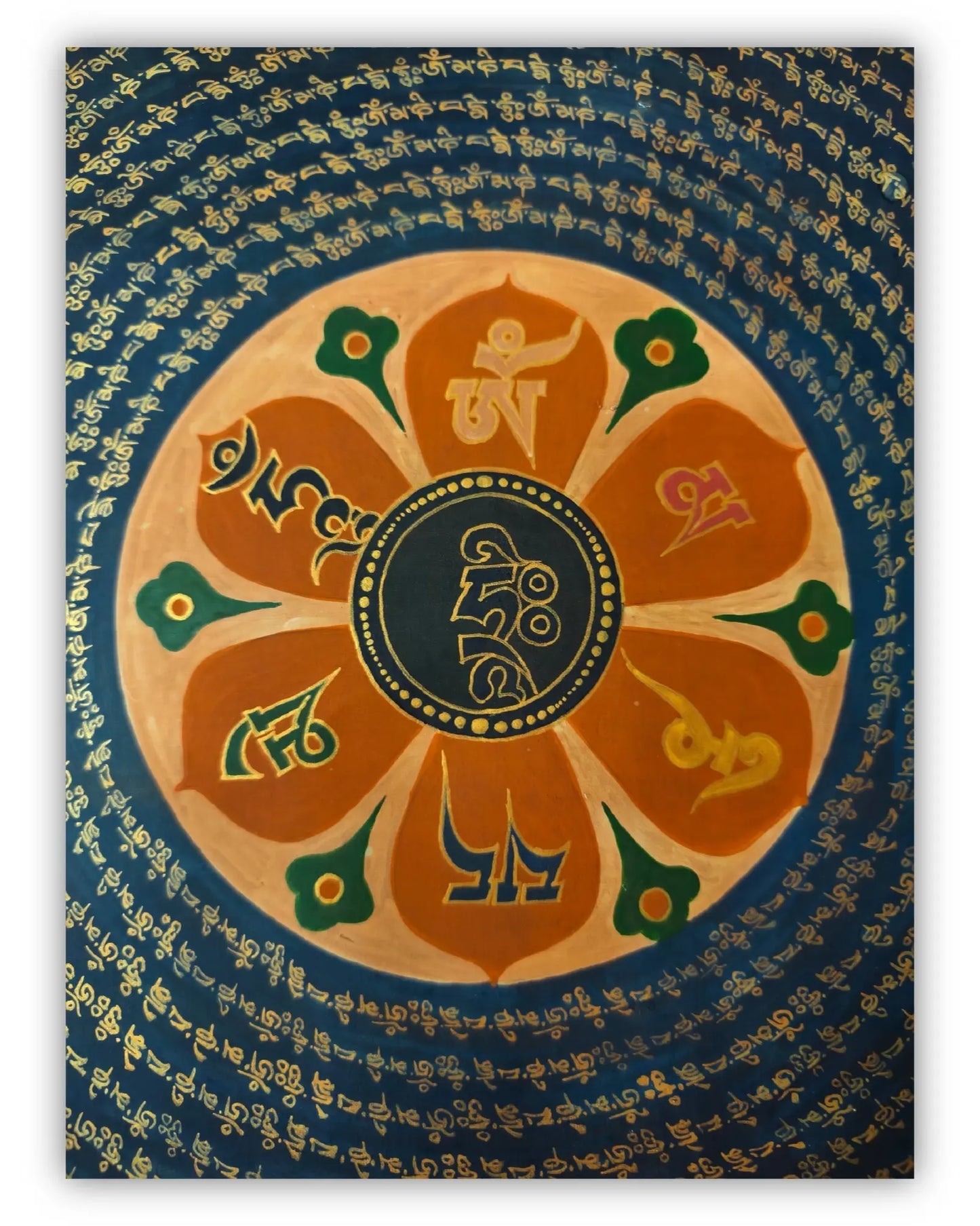 19世纪古董曼陀罗坛城唐卡5号：六字真言咒轮坛城