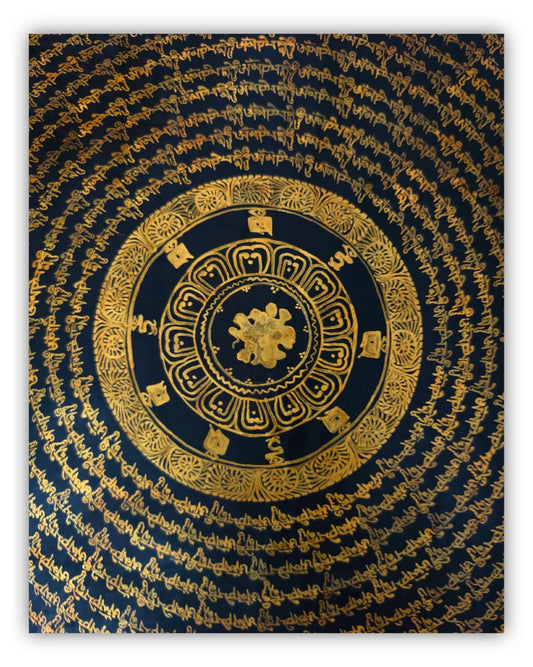 19世纪古董曼陀罗坛城唐卡4号：梵文箴言坛城