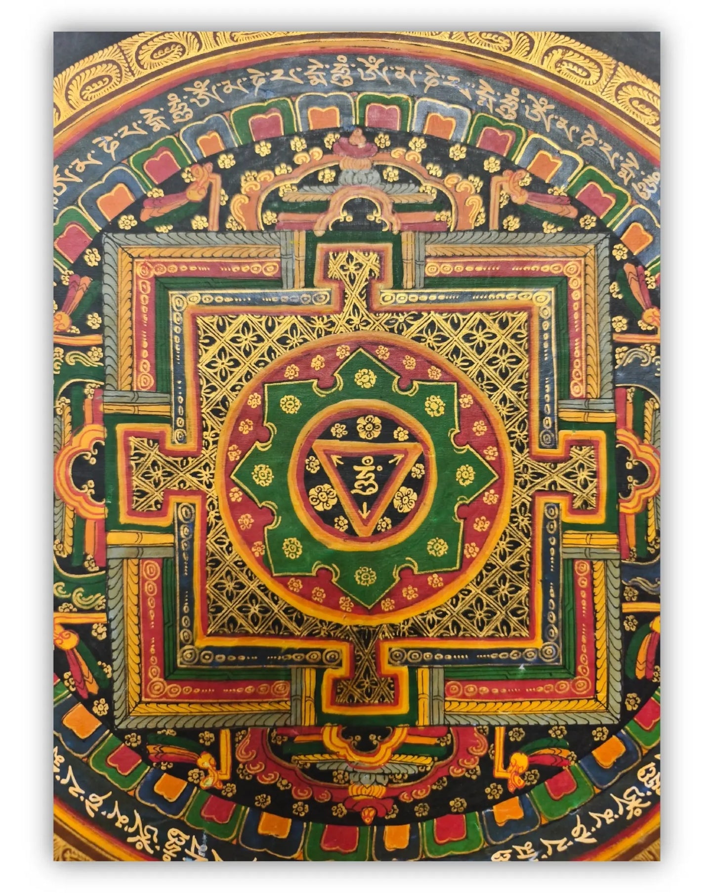 19世纪古董曼陀罗坛城唐卡6号：梵文箴言坛城