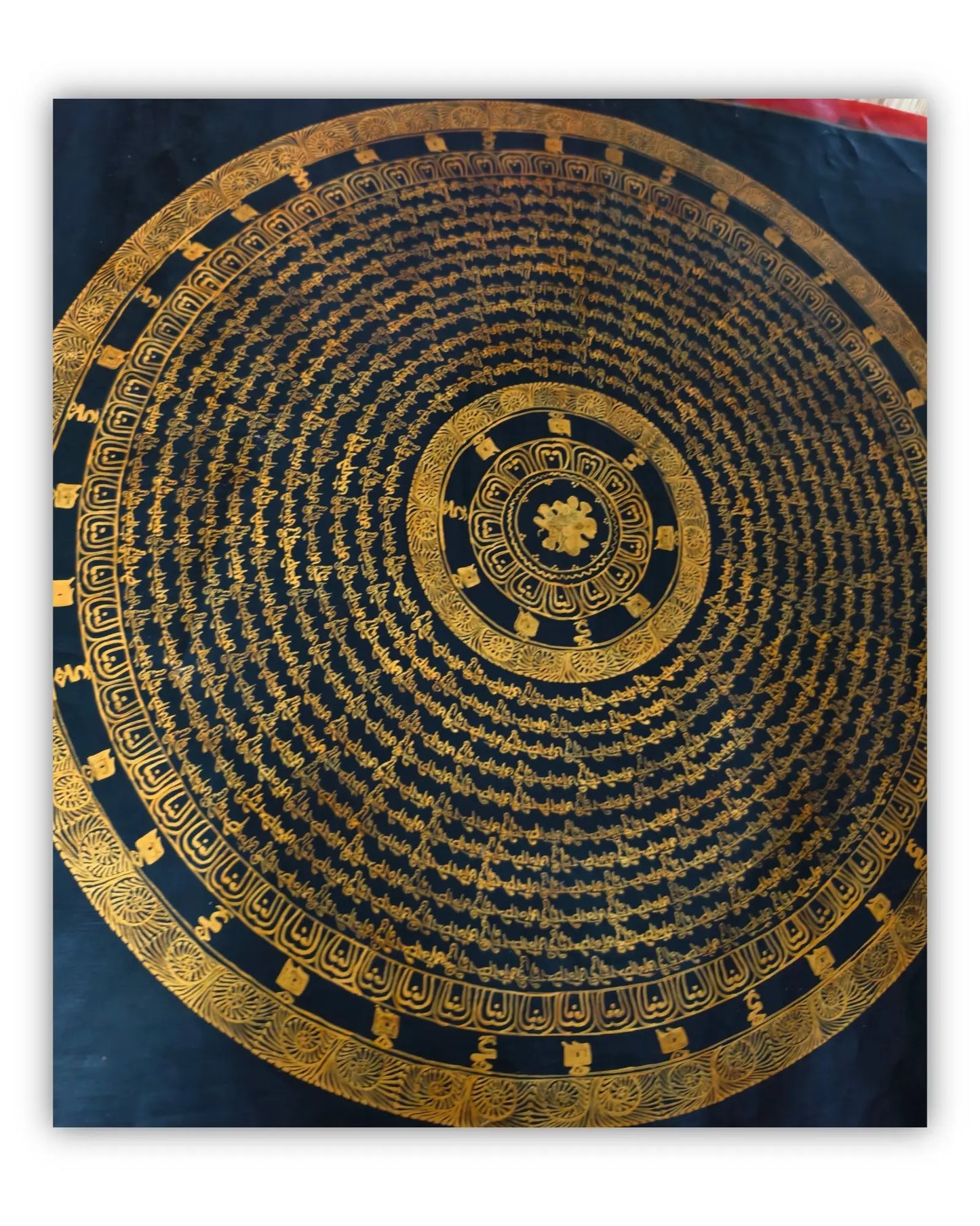 19世纪古董曼陀罗坛城唐卡4号：梵文箴言坛城