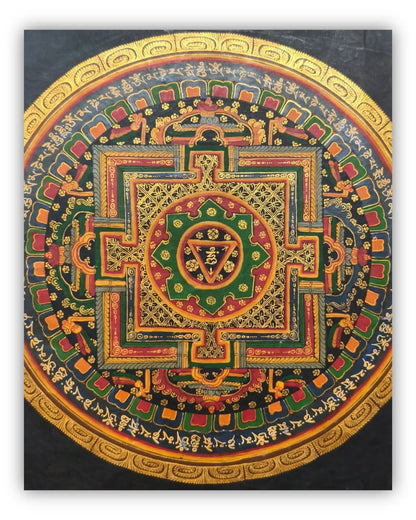 19世纪古董曼陀罗坛城唐卡6号：梵文箴言坛城