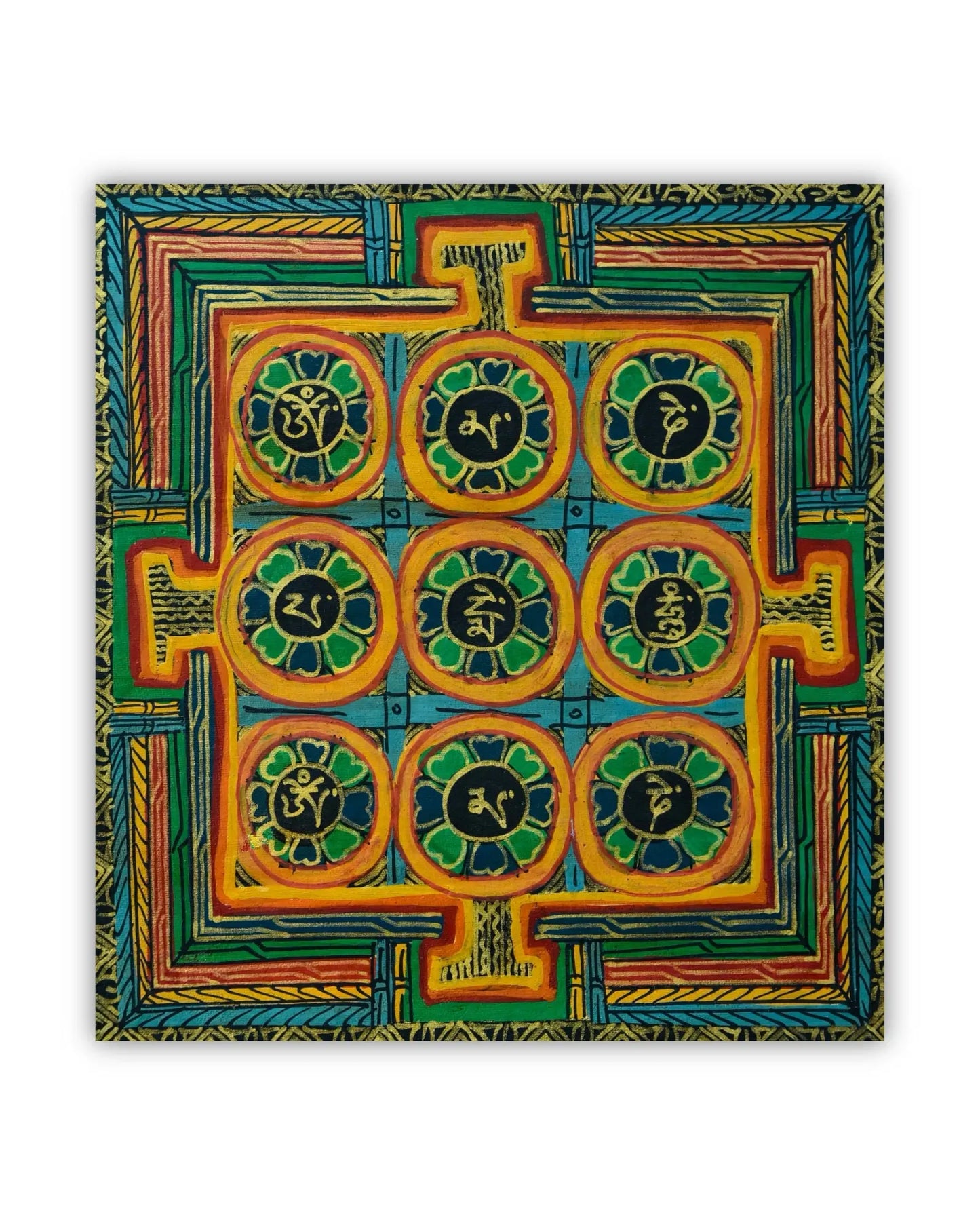 19世纪古董曼陀罗坛城唐卡1号：九宫箴言坛城