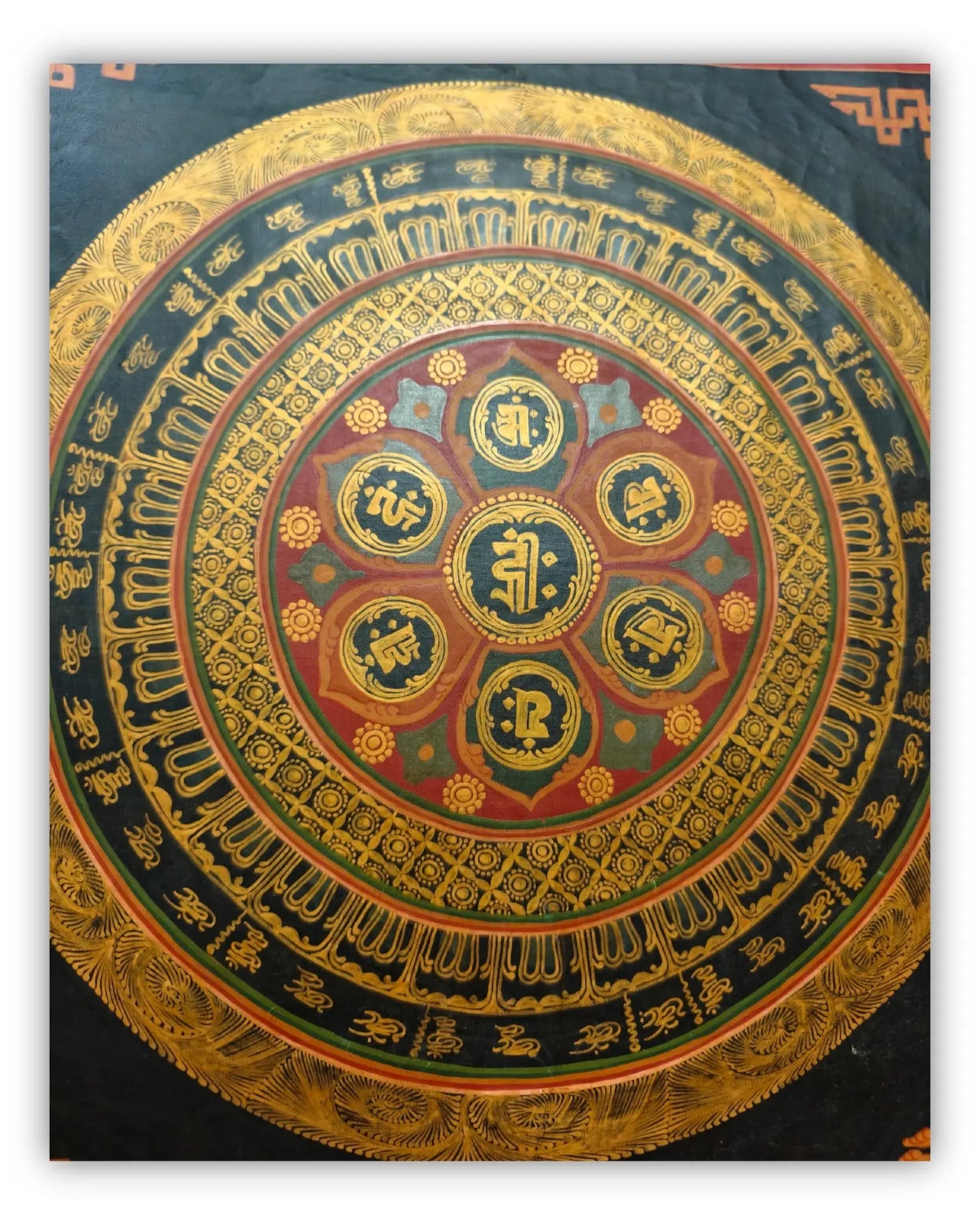 19世纪古董曼陀罗坛城唐卡7号：六字真言咒轮坛城