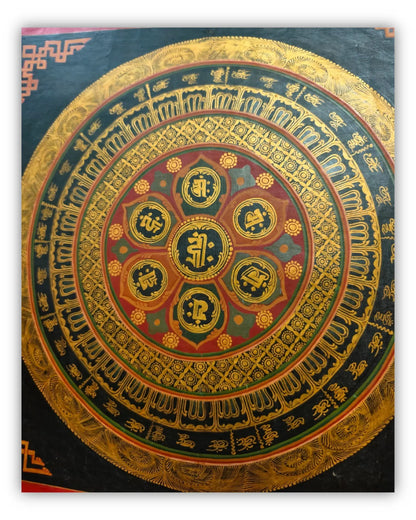 19世纪古董曼陀罗坛城唐卡7号：六字真言咒轮坛城