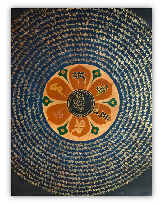 19世纪古董曼陀罗坛城唐卡5号：六字真言咒轮坛城