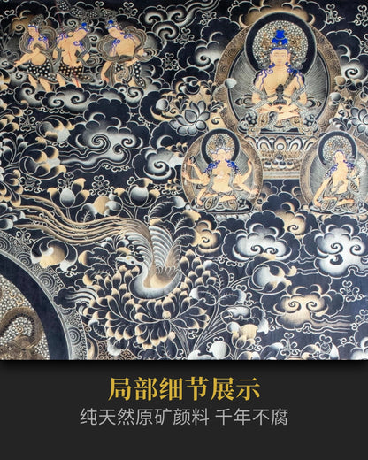 黑金四臂观音唐卡 - 大师级手绘唐卡收藏投资