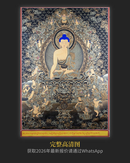 黑金释迦摩尼唐卡 - 大师级手绘唐卡收藏投资